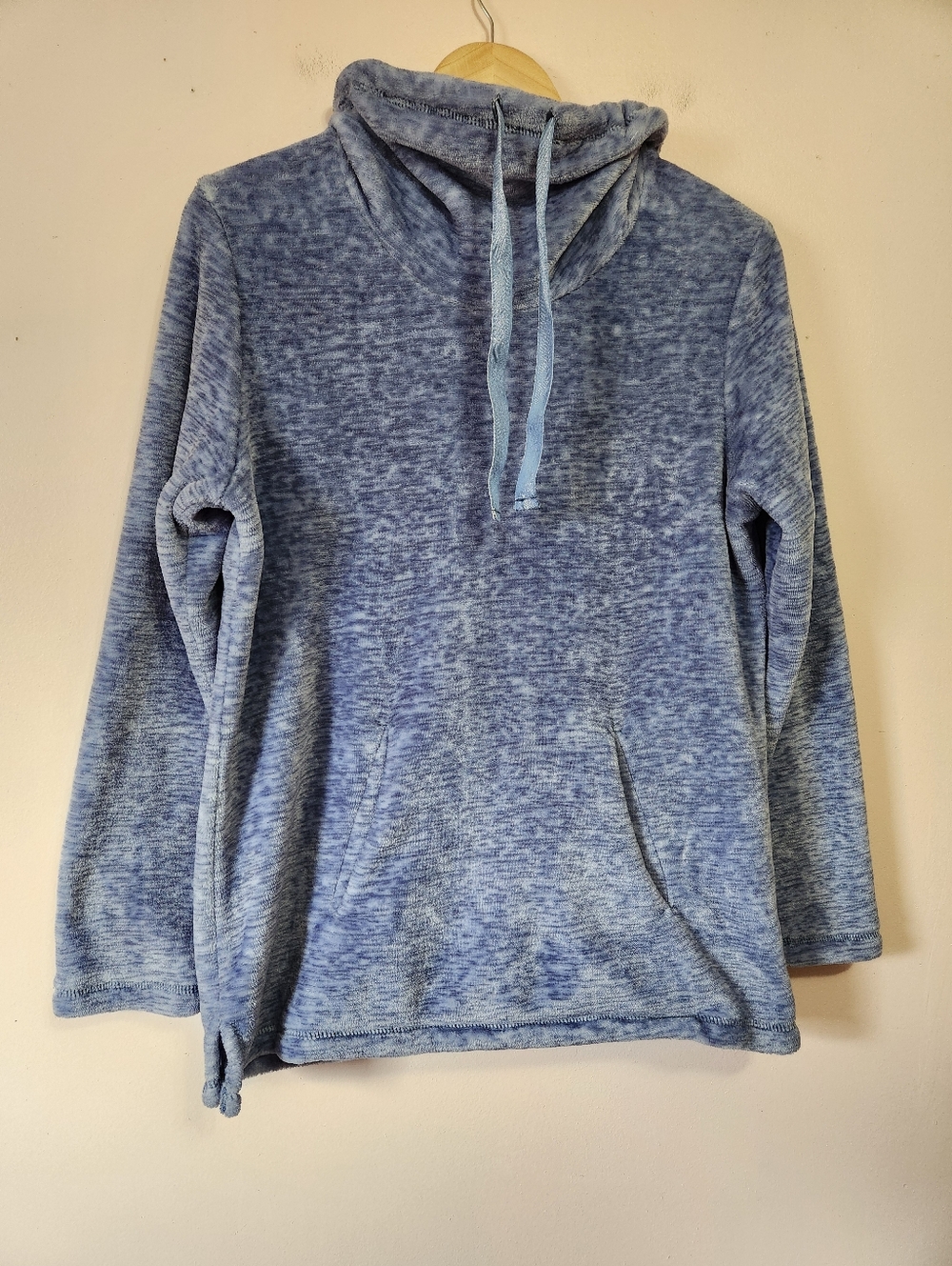 Denver Hayes Blue Marled Fleece Funnel Neck Pullover Sweater Size L EUC Cozy